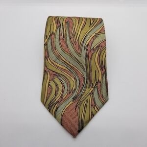 Jhane Barnes silk tie red zig zag with green yellow blue pattern